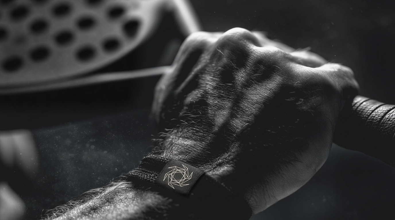 A hand gripping a CHAOS racket